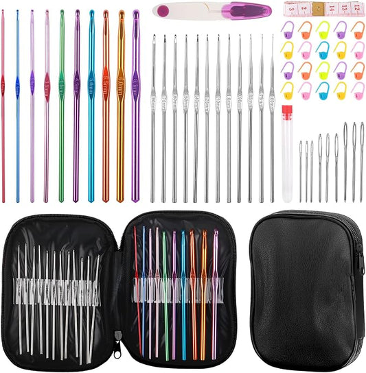 MECHEER Crochet Needles Set, 54 Pack Crochet Hooks Set Crochet Kits for Beginners, Ergonomic Crochet Beginner Kit with Storage Case, Knitting Needles, Hand Craft Knitting Accessories for Crocheters