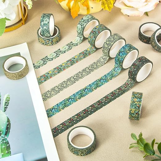 Whaline 12 Rolls Washi Tape Masking Tape Set, Vintage Floral | Greenery Flower Botanical, Wrapping Paper Tapes Boxed, for Scrapbook Journal DIY Art Crafts, 0.6 In x 16.4 Ft