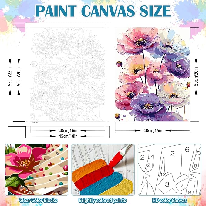LKHMVCA Flower Daisy Paint by Number Kits for Adults, DIY Paint by Numbers Kits for Adults Beginners Without Frame, Acrylic Paint Canvas Painting Kits Art for Home Decor 16x20 Inch