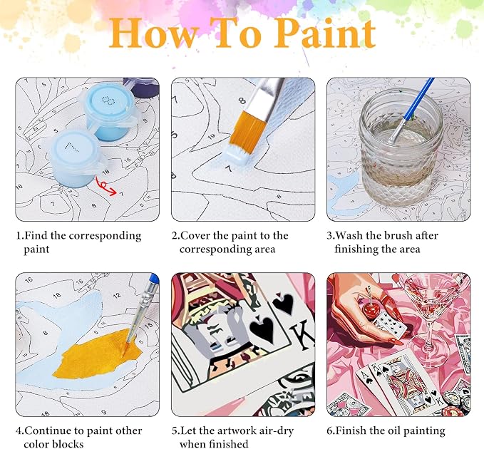 Paint by Numbers Kit for Adults, Pink Cocktail & Playing Cards, 16x20 Inch