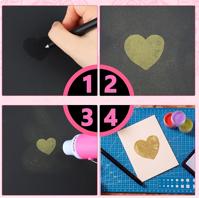 Lanties Embossing Kit with Heat Tool Bundle | 8 x 10ml Embossing Powders, Clear Embossings Pen and Ink, Complete Embossings Kit for Starter Crafts, Rainbow Color