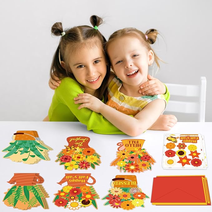 36 Set Fall DIY Craft - Thanksgiving Flower Card Making Kit with Autumn Greeting Cards Stickers Envelopes Set Gifts for Activities
