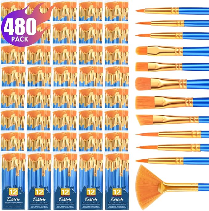 ESRICH Paint Brushes, 40Pack 480pcs Paint Brush for Acrylic Painting | Artist Paintbrushes for Watercolor Oil Rock Face Painting, Paint Brush for Kids Adult Arts Painting Brush Kits.