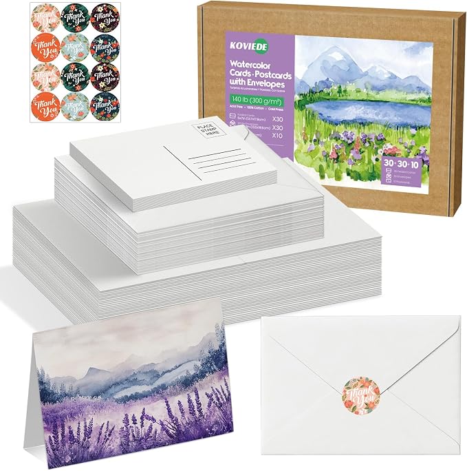 30 Pack Foldable Blank Watercolor Cards with Envelopes 5"x7"