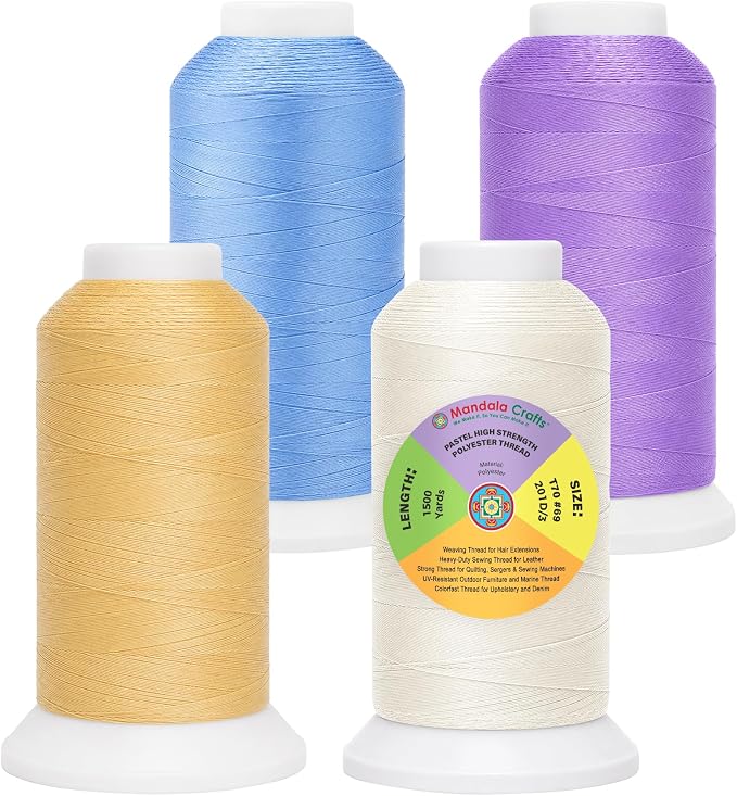 Mandala Crafts Pastel Tex 70 Polyester Heavy Duty Thread for Upholstery | 1500x4 Yds T70 UV Resistant Strong Thread for Leather Sewing, Marine, Drapery, Jeans, Hair Weaving & Extension, Outdoor