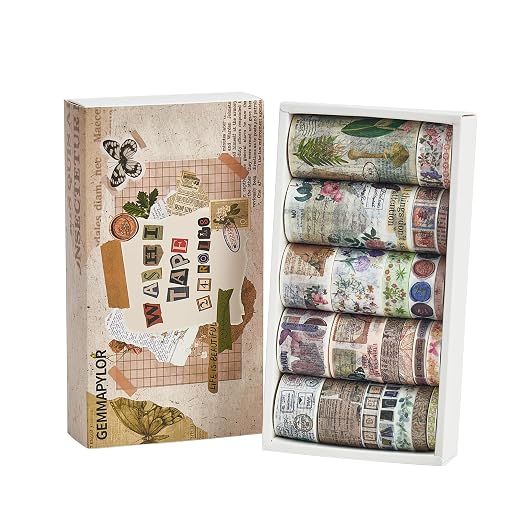 Vintage Washi Tape Set 24 Rolls,Decorative Masking Tape for Junk Journal,Scrapbooking Supplies,DIY Crafting Supplies