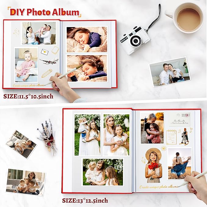 Artfeel Photo Album Self Adhesive Scrapbook,60 Pages Large Photo Book for 4x6,5x7,8x10 Pictures,DIY Album for Baby Wedding Family Travel Birthday,with Metallic Pen and Scraper