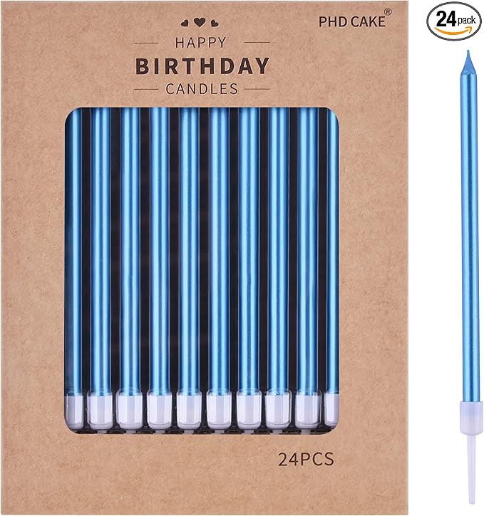 PHD CAKE Blue Long Thin Metallic Birthday Candles, Cake Candles, Birthday Parties, Wedding Decorations, Party Candles