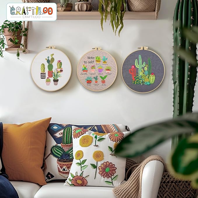 Cactus Embroidery Kits for Adults - Stamped Beginner Hand Embroidery