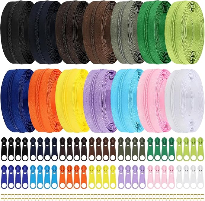 DOITEM 14 Colors Zippers by Yard, 3 mm Zipper 39 Meter 43.5 Yard Nylon Endless Zipper Set with Slider and Zipper