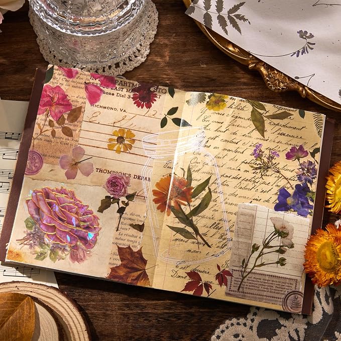 emmoolife Pressed Flower Stickers Set (380 PCS) Dried Flowers Themed Resin Sticker Decals Floral Botanical Journaling Stickers for Scrapbook Supplies Bullet Junk Journal Bottles Planner Laptops