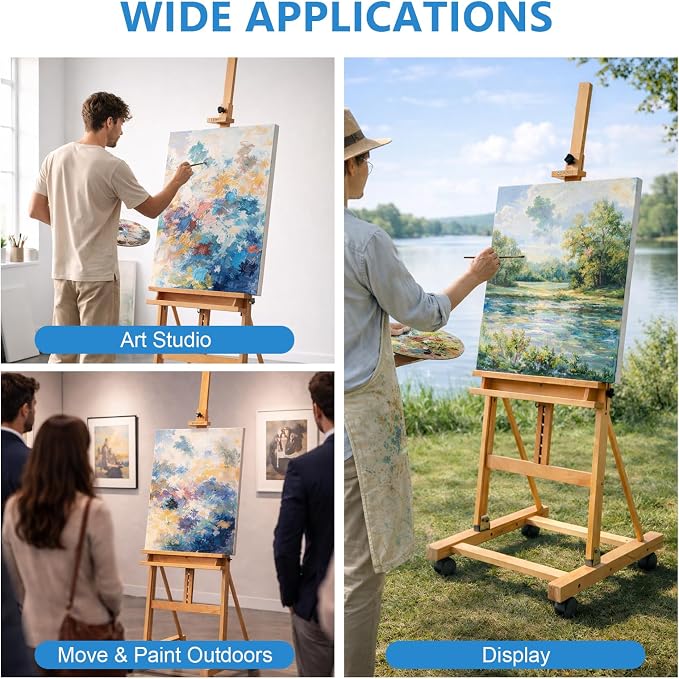 Falling in Art Large H-Frame Studio Artist Easel, Holds up to 51'', Natural