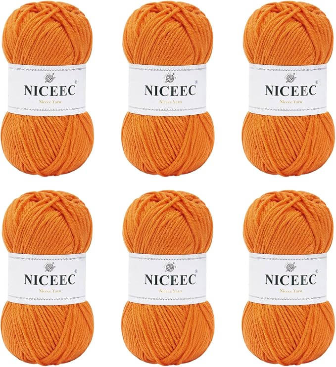 NICEEC 300g Soft Assorted Colors Yarn 100% Acrylic 870yds -Orange