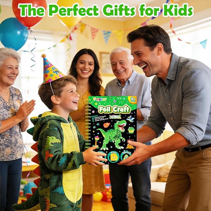 FUNNYB&G Foil Art Craft Kit for Kids, Sparkly Birthday Gift Toy for Kids | No Mess, Kids Ages 4-10 Create Sparkling Artwork, A Creative Gift for Birthdays, Holidays, Travel Activities,Screen-Free Fun