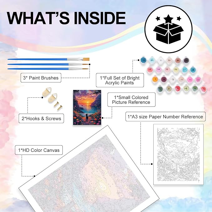 Sunset Paint by Numbers Kit for Adults Beginner Without Frame 16x20 IN | Mountain Lake Scenery Paint by Numbers for Adults, Cat DIY Acrylic Painting, Stress Relief Craft Kits, Home Wall Decor Gift