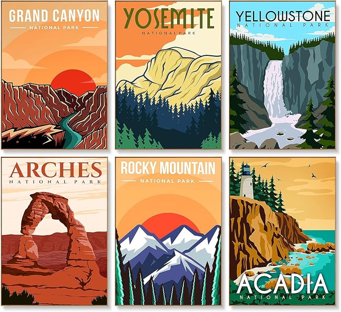 Offito 6 Pack Paint by Numbers Kit for Adults, National Park, 10x14 Inch | Acrylic Number Painting Set, DIY Canvas Art Craft Kit, Beginner Friendly, Home Wall Decor, Stress Relief Relaxing Hobby Gift