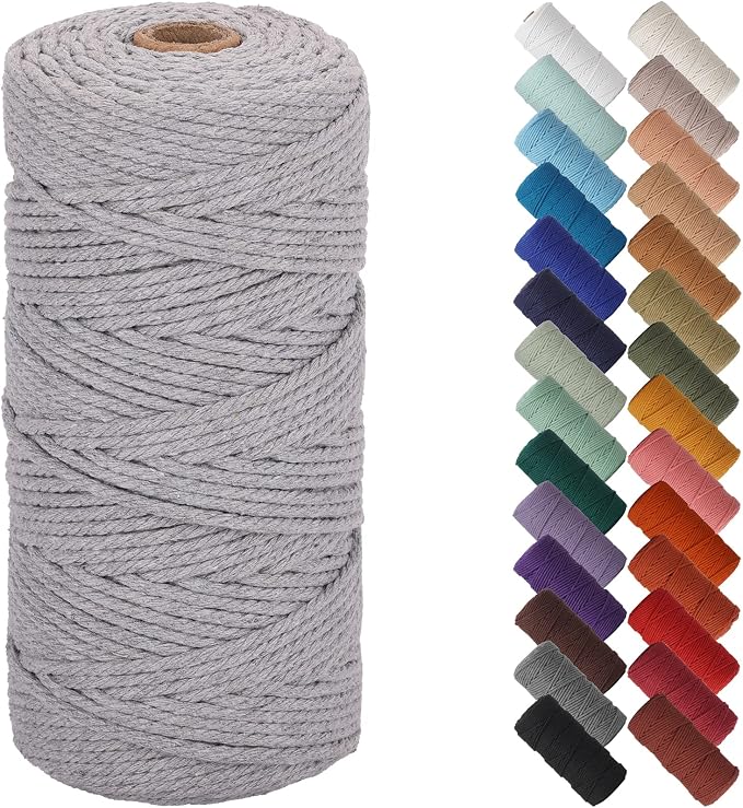 NOANTA Light Gray Macrame Cord 3mm x 109yards, Cotton Rope Macrame Yarn | Macrame Rope Supplies, 3 Strand Twisted Cotton Yarn String, Cotton Cord for Wall Hanging, Plant Hangers, Crafts, Knitting