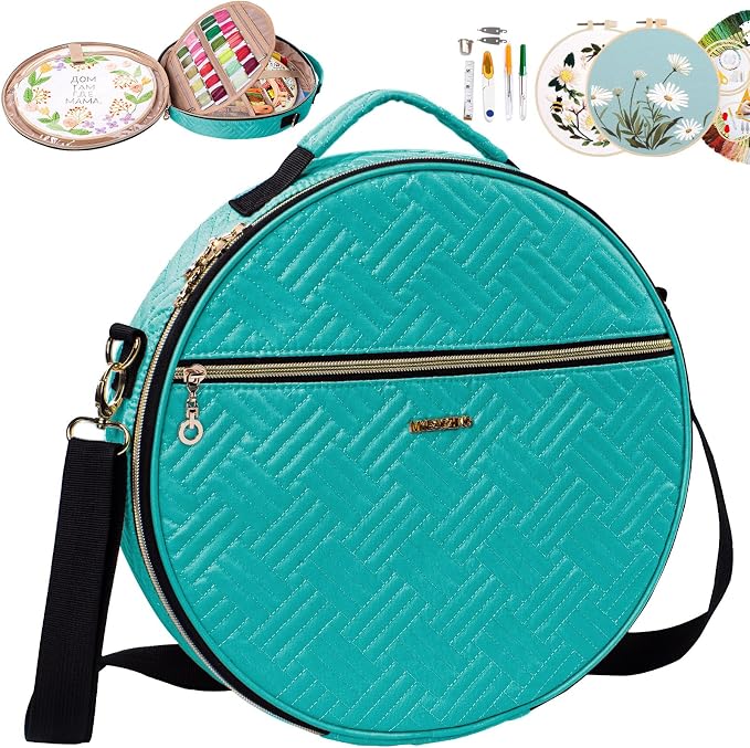 MYBAGZING | Round Embroidery Bag - Storage Organizer with Multiple Pockets for Cross Stitch & Embroidery Kits