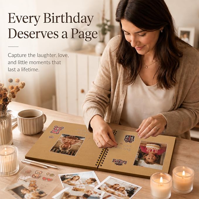 10x10 Inch DIY Scrapbook Album 100 Pages (50 Sheets), Hardcover Kraft Paper
