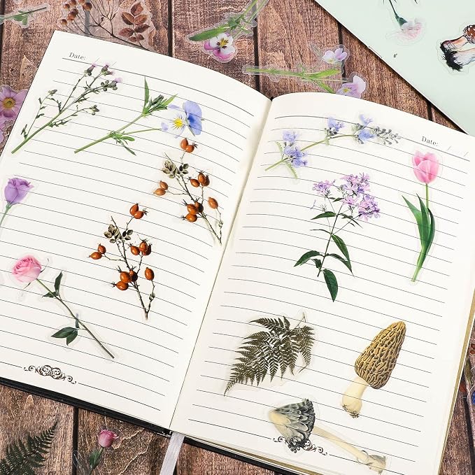 pengxiaomei 200 Pcs Floral Scrapbooking Vintage Stickers, Self-Adhesive Flowers Stickers for Journaling Card Making Scrapbook Style Wall Notebook Letters Window DIY (Mixed Style) Assorted, Multicolor | Flower, Plant & Mushroom Designs; For Journaling, ...