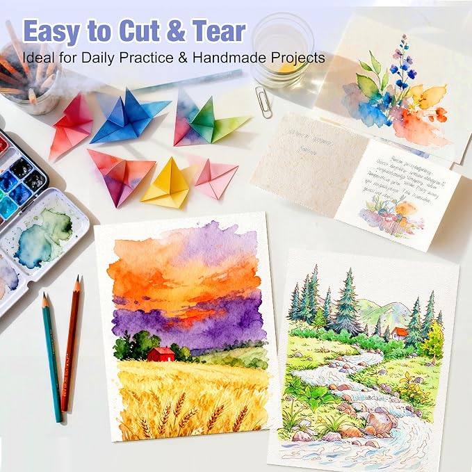 Creazic Watercolor Paper Pad, 9"x12" Water Color Paper (140lb/300gsm, 18 Sheets) - Artist Grade for Watercolor, Acrylic, Gouache & Drawing - Art Sketchbook, Watercolor Journal for Adults & Kids, Blue
