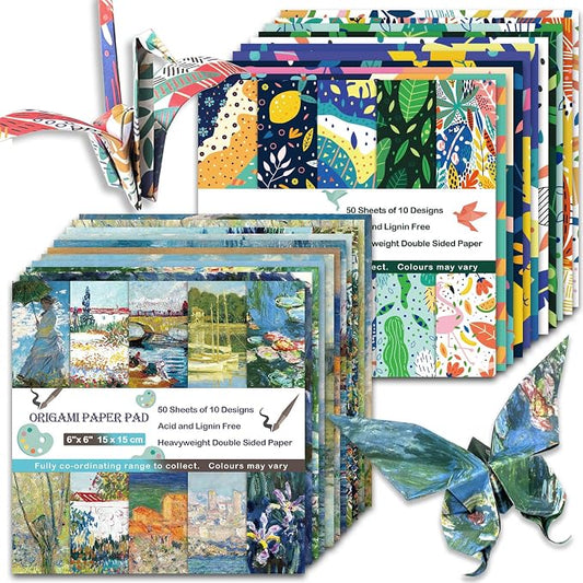 Origami Paper Kit 100 Sheets, 6x6 Inch Double Sided 40 Vivid Colored Paper | 70GSM Colorful Paper,40 Different Pattern Origami Kit,DIY Hand Crafts,Arts Creativity,Easy to Fold,No-Fading.Monet Fresh