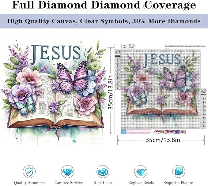HHMATITS Jesus Diamond Art Kits for Adults, Book Diamond Painting Kits