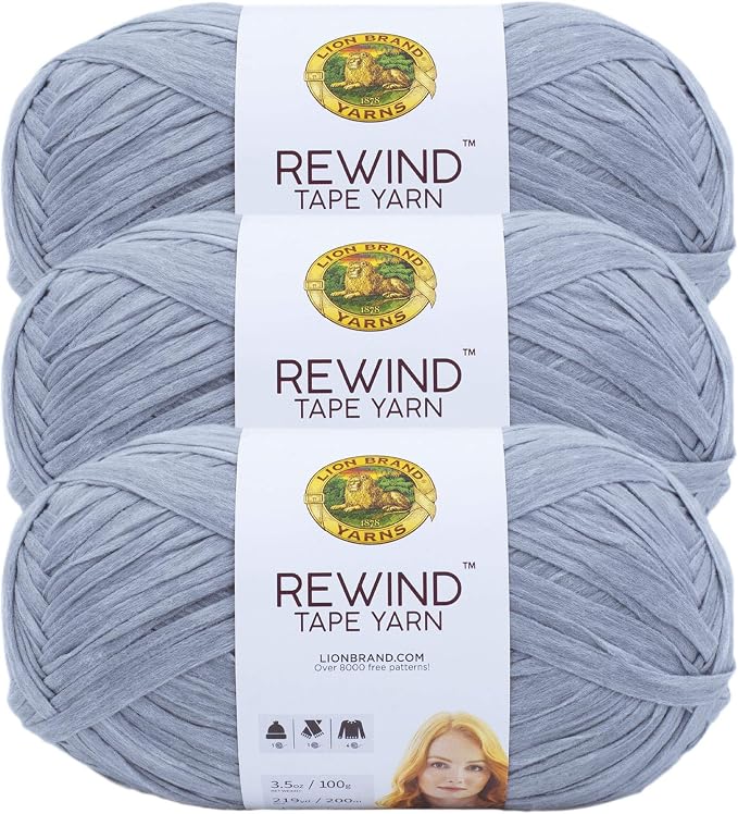 Lion Brand Yarn, Rewind Tape Crochet Yarn, Arctic Ice, Gray, 3 Pack