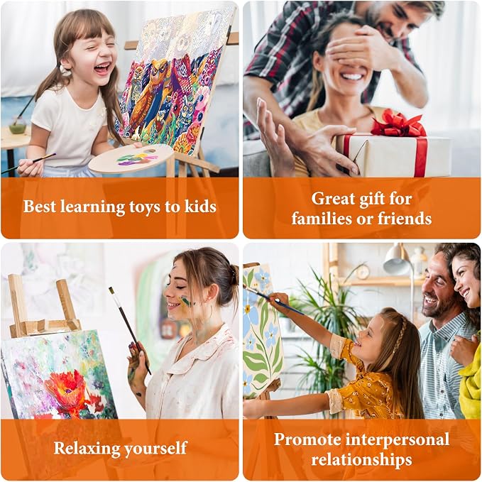 4 Pack Framed Paint by Numbers Kit for Adults Flowers with Wooden Easel | With Frame Canvas 8x12 IN, For Adults Beginner, DIY Acrylic Painting Flower, Stress Relief Craft Kits, Home Wall Decor Gift