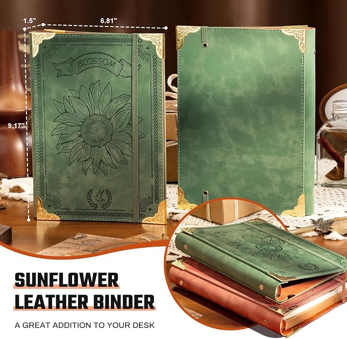 Ovesmusl Sunflower PU Leather A5 Binder 6 Ring Refillable Journal Cover