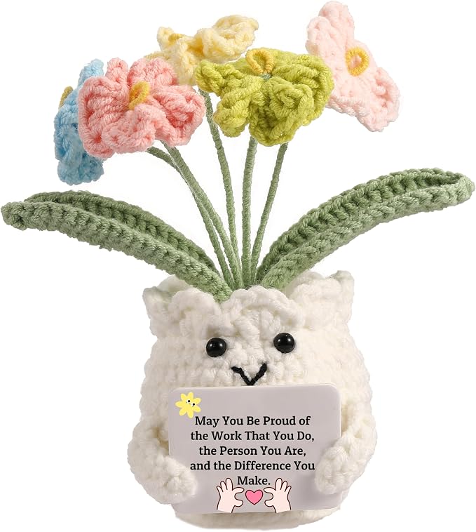 Forget-Me-Not Crochet Flower Pot, Meaningful Gift for Boss & Leaders
