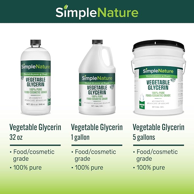 SimpleNature 100% Pure Vegetable Glycerin - 5 Gallon with Easy-Pour Spout - Natural Pure Food/Cosmetic Grade for Skincare, Haircare, Cosmetics, Soapmaking, Crafts - Softening & Moisturizing Humectant