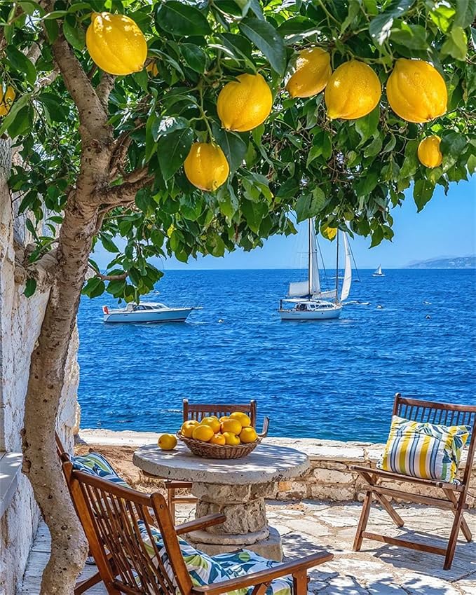 ZRIZQ Landscape Paint by Numbers Kit for Adults Beginner,Lemon Tree,16x20 | Full set with rich paints,wooden brushes,rolled canvas.Calming activity.Beginner friendly.Just open and paint.