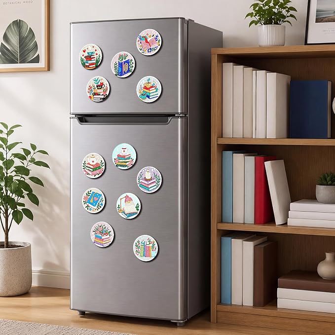Zonon 12 Pcs Patriotic Diamond Art Kits Magnet,Book Diamond Fridge Magnets | Diamond Painting Stickers, Sparkling Book Designs, Book Lover Magnetic Stickers,Gifts, for Refrigera tor Home Kitchen Decor