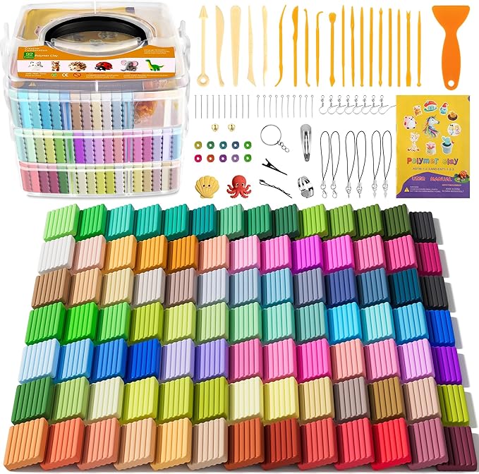 Aestd-ST Polymer Clay 92 Colors, Oven Bake Modeling Clay for Kids & Artists | Easy to Shape, Non-Sticky, Colorful, Portable Storage Box, 20 Sculpting Tools, Accessories, DIY Starter Kit for Kids & Adults