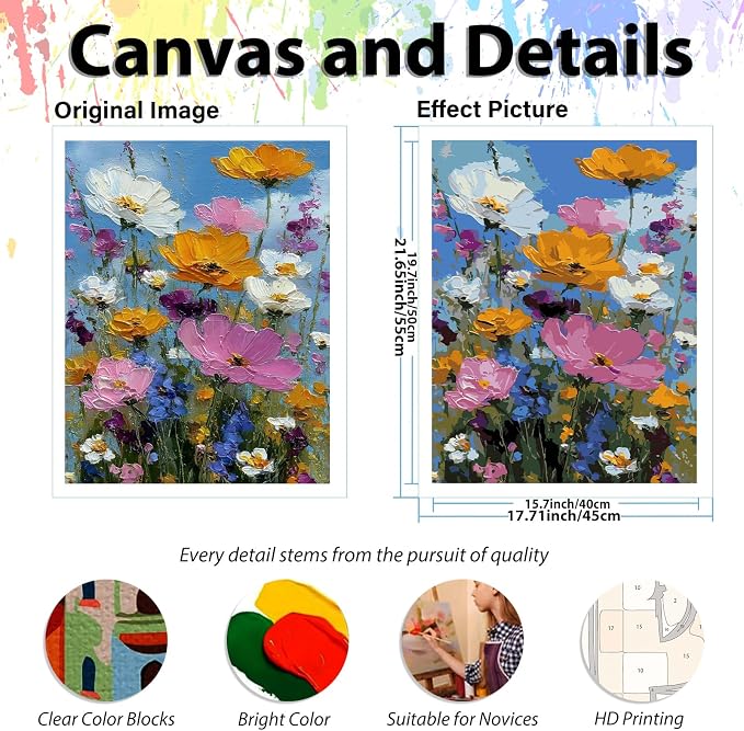 Paint by Numbers Kit for Adults, Adult Paint by Number Kits 16x20 Inch | Flowers Paint by Numbers Kit for Adults, Acrylic Painting by Numbers, DIY Arts and Crafts for Gifts or Home Decor