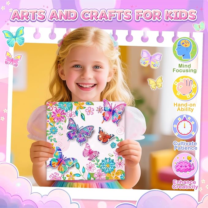 Arts and Crafts for Kid Age 8-12, Diamond Art Butterfly Girl Birthday Gift