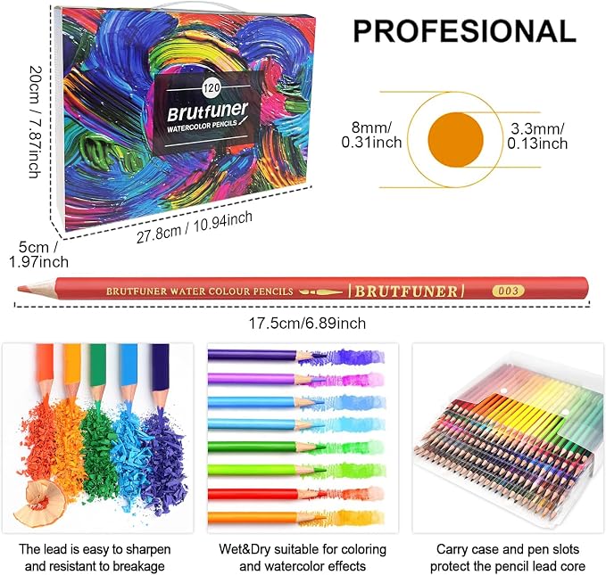 LBW Professional Watercolor Pencils for Adult Coloring Books, 120 Blendable Watecolor Pencils Set for Artists Beginners, Water Soluble Colored Pencils Wet or Dry