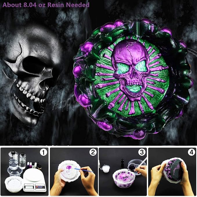 Resin Mold, Silicone Ashtray Mold Halloween Skull DIY Craft Gift Epoxy Resin Casting Molds Keletons Jewelry Storage Mould for Party, Home Decoration