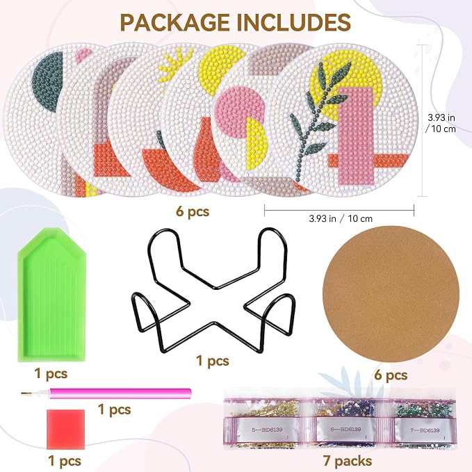 Vcekract 6 Pcs Diamond Art Coasters Kit for Adults | Diamond Painting Coasters with Holder & Protective Backing, Diamond Art Adult Crafts for Table Home Decoration