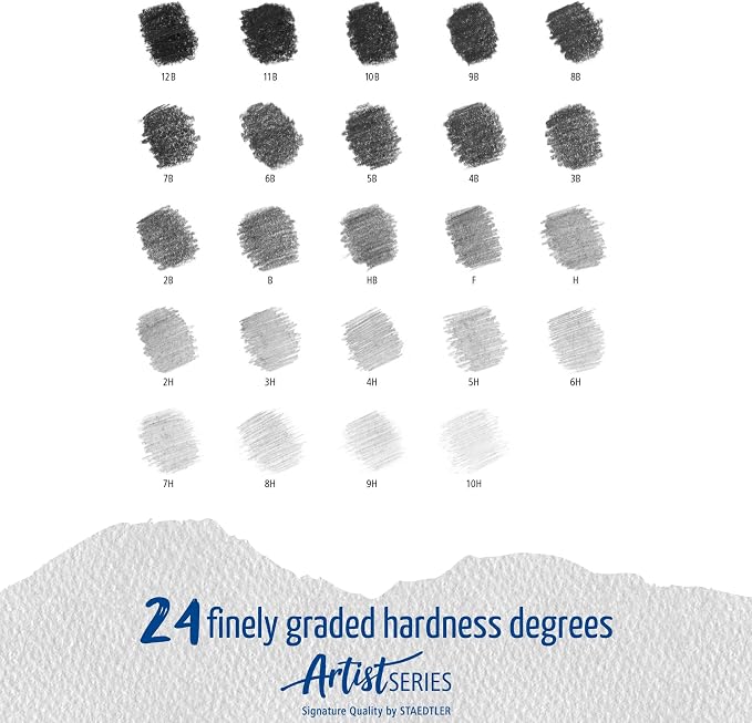 STAEDTLER Mars Lumograph Drawing Pencils: Set of 24 in Metal Case - Presharpened Graphite Art Pencils - Hardness Grades 12B-10H - For Drawing, Shading, Drafting & Illustrating - All Skill Levels