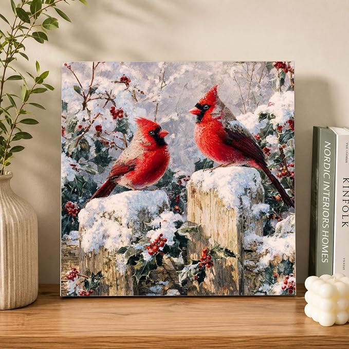 AUKELHJ Framed Paint by Numbers Kit for Adults, Cardinal, 10x10 inch