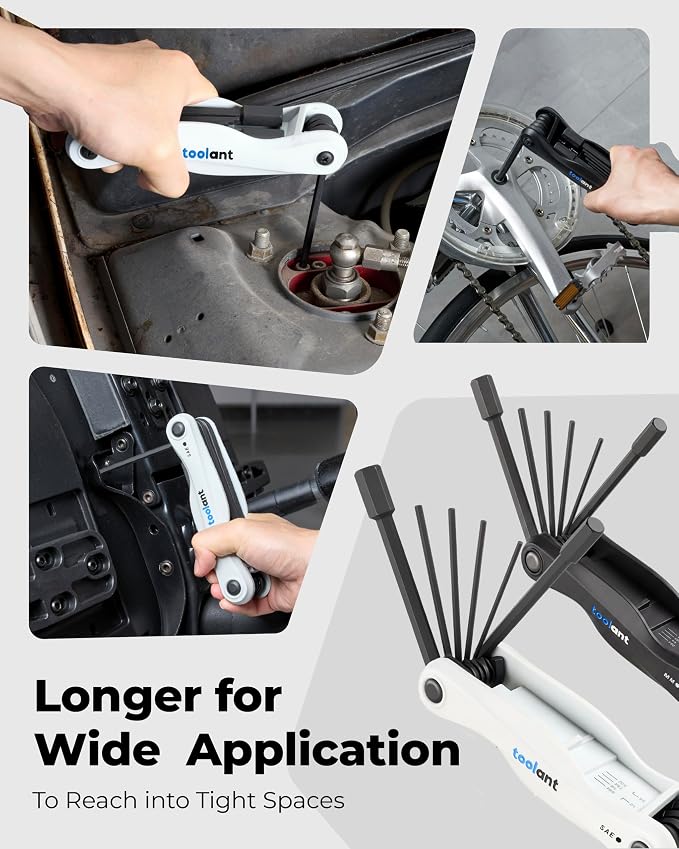 toolant 11PCS Long Arm Folding Allen Wrench Set, Metric Hex Key Set 1.5mm-12mm, Extended Reach Allen Key Set with 4 Inch Long Arms, CRV Steel Foldable Hex Wrench Tool for Bike Repair, Home & DIY