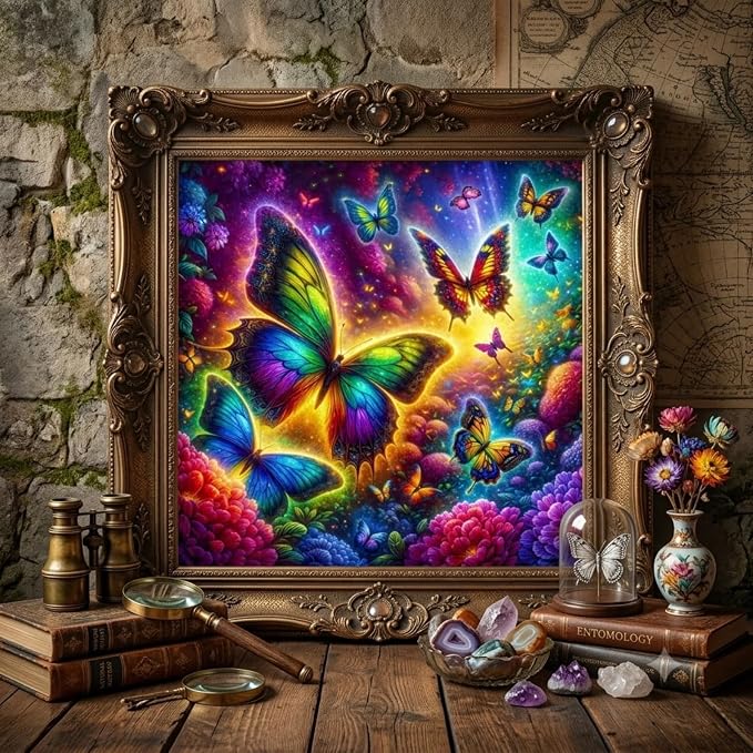 5D Rainbow Butterfly Diamond Art kits for Adults Beginners 13.8x13.8 Inch | Colorful Flower Landscape Diamond Painting Kit, DIY Full Round Drill Paint by Diamonds Dot Gem Art for Adult, Home Wall Decor