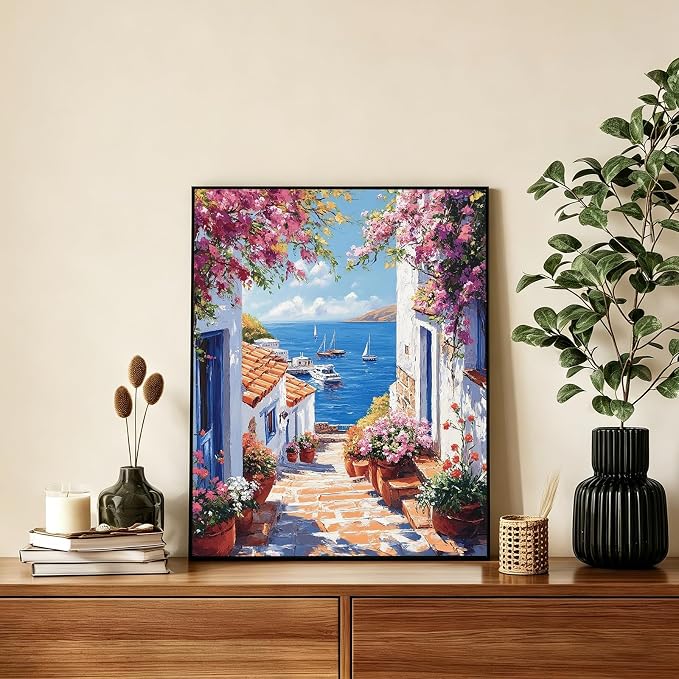 AUKELHJ Paint by Numbers Kit for Adults Beginner, Seaside Town, 16X20 Inch | Paint by Number for Adults, Beginner Friendly, High-Definition Color Canvas, Stress Relief, Home Decor, Gifts, Unframed