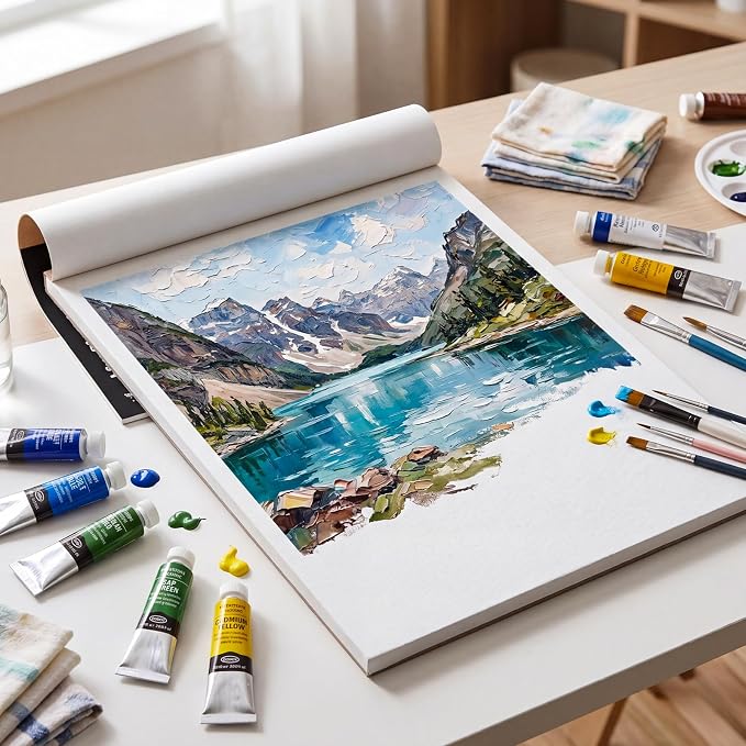 12 Sheets Canvas Paper Pad 16 x 20 in, 350 GSM, Glue Bound | Canvas-Textured Sheets, Single-Sided Glue Binding, for Acrylic, Oil, Gouache, Markers, Portable for Studio Or Travel