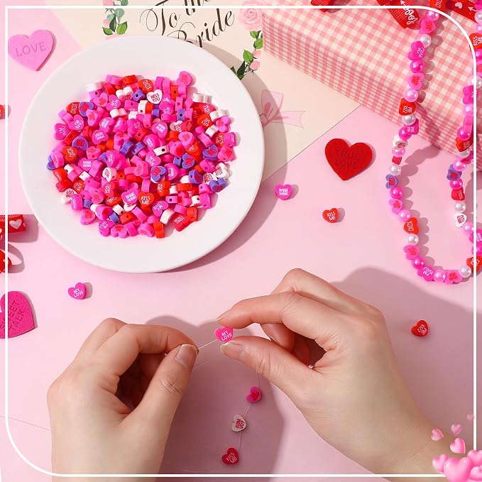 Augshy 300Pcs Conversation Heart Beads,Valentine's Day Polymer Clay Beads