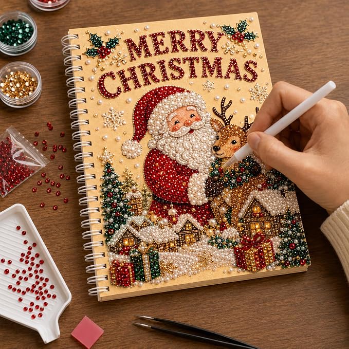 100 Pages DIY Christmas Pearl Diamond Art Painting Notebook，Style G