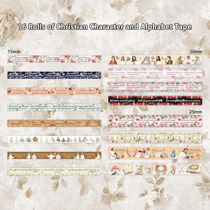 18 Rolls Vintage Washi Tape Set – Retro Floral & Bible Verse Designs for Scrapbooking, Journaling (Junk/Bullet/Bible) & DIY Crafts – Premium Archival-Grade Decorative Tape Gift for Crafters