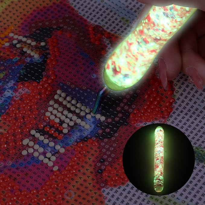 Snewvie Diamond Painting Pen Accessories Tools Set,1PCS Luminous Diamond Art Pen and 6Pcs Colorful Metal Screw Thread Multi Placer Tips